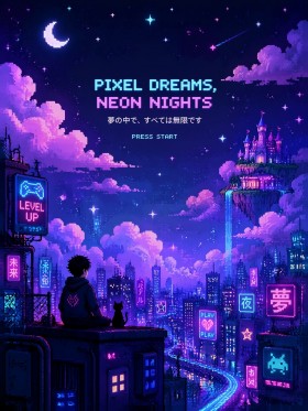 Pixel Dreams Neon Nights als Modernes Wandbild oder Poster