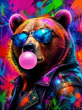 Pop Art Bär mit Sonnenbrille, Poster oder Leinwand