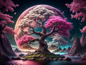 Mystischer Baum unter Mondlicht als Leinwandbild oder Fine Art Print