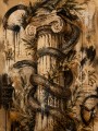 Antike Schlange am Säulenmotiv, Wandbild oder Kunstdruck