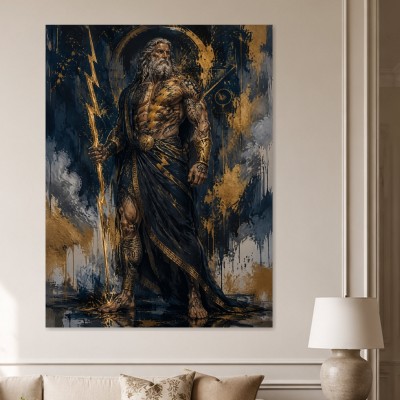 Zeus in Gold und Dunkelblau, Acrylbild oder Kunstdruck