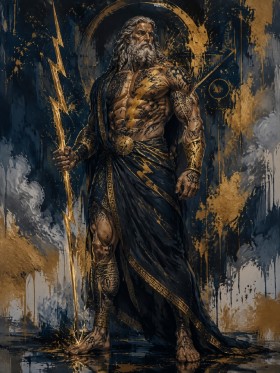Zeus in Gold und Dunkelblau, Acrylbild oder Kunstdruck
