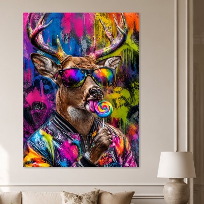 Buntes Hirschmotiv als Modernes Wandbild oder Poster