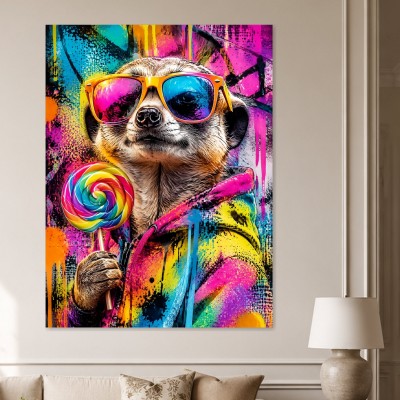 Bunter Erdmännchen mit Sonnenbrille, Poster oder Kunstdruck für moderne Räume