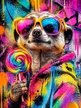 Bunter Erdmännchen mit Sonnenbrille, Poster oder Kunstdruck für moderne Räume Bunter Erdmännchen mit Sonnenbrille, Poster oder Kunstdruck für moderne Räume