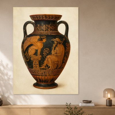 Antike Vase mit mythologischer Szene, Kunstdruck oder Wandbild