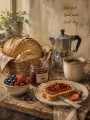 Stillleben mit Brot und Kaffee als Leinwand oder Poster