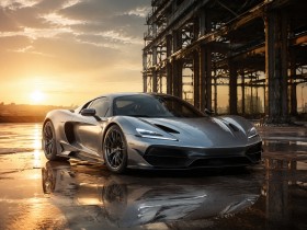 Silberner Supersportwagen als Gallery Print oder Leinwand