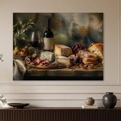 Stillleben mit Wein und Käse als Kunstdruck oder Fine Art Print