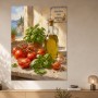 Mediterrane Küche mit Tomaten, Basilikum, Leinwand oder Poster