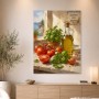 Mediterrane Küche mit Tomaten, Basilikum, Leinwand oder Poster