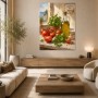 Mediterrane Küche mit Tomaten, Basilikum, Leinwand oder Poster