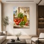 Mediterrane Küche mit Tomaten, Basilikum, Leinwand oder Poster