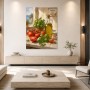 Mediterrane Küche mit Tomaten, Basilikum, Leinwand oder Poster