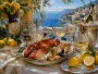 Mediterrane Tafel mit Meerblick als Fine Art Print oder Leinwand
