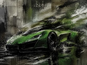 Grüner Supersportwagen als Wandbild oder Canvas Print