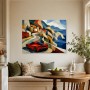Abstraktes Wandbild oder Gallery Print mit rotem Sportwagen an der Küste