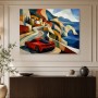 Abstraktes Wandbild oder Gallery Print mit rotem Sportwagen an der Küste