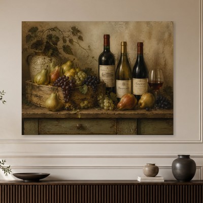 Stillleben mit Wein und Früchten, Kunstdruck oder Leinwand