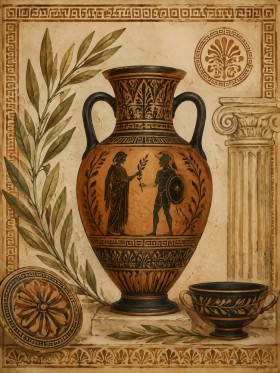 Antike Vase als Kunstdruck und Poster mit mediterraner Ornamentik