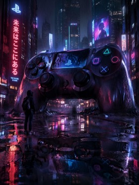 Neon City Gamer Motiv als Wandbild oder Acrylbild