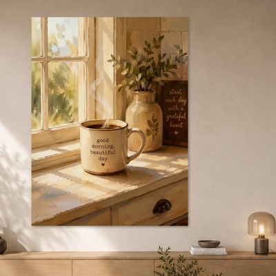 Morgenlicht am Fenster, Kunstdruck und Leinwand für warme Räume