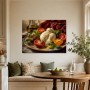 Stillleben mit Burrata, Tomaten und Basilikum als Kunstdruck oder Poster