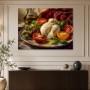 Stillleben mit Burrata, Tomaten und Basilikum als Kunstdruck oder Poster
