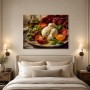 Stillleben mit Burrata, Tomaten und Basilikum als Kunstdruck oder Poster