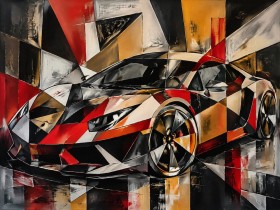 Abstraktes Wandbild oder Fine Art Print mit dynamischem Sportwagen