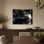 Schwarzer Supersportwagen im Rauch, Modernes Wandbild oder Fine Art Print