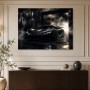 Schwarzer Supersportwagen im Rauch, Modernes Wandbild oder Fine Art Print