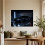 Schwarzer Sportwagen als Leinwand oder Acrylbild mit urbaner Lichtstimmung