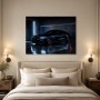 Schwarzer Sportwagen als Leinwand oder Acrylbild mit urbaner Lichtstimmung