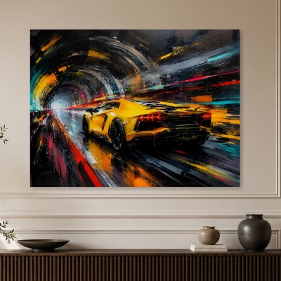 Dynamischer Sportwagen im Tunnel, Modernes Wandbild oder Poster