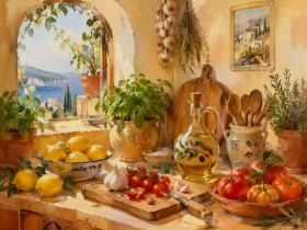 Mediterranes Stillleben als Leinwand oder Poster mit sonniger Küstenstimmung
