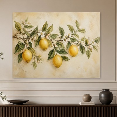 Zitronenzweig im mediterranen Stil, Wandbild oder Kunstdruck