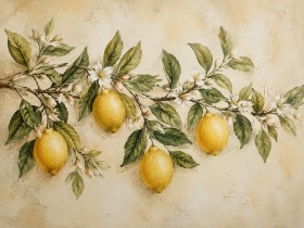 Zitronenzweig im mediterranen Stil, Wandbild oder Kunstdruck