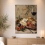 Stillleben mit Käse, Wein und Brot als Leinwand oder Kunstdruck