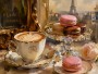Pariser Genussmomente, Leinwand oder Kunstdruck mit Macarons und Café-Atmosphäre