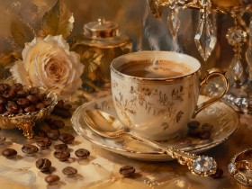 Luxuriöse Kaffee Stillleben als Leinwand oder Fine Art Print