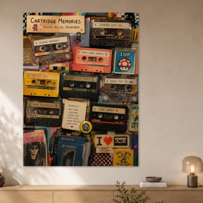 Retro Kassetten-Collage als Galerie Leinwand und Kunstdruck