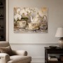 Elegantes Wandbild oder Kunstdruck mit Porzellan, Orchideen und Goldakzenten
