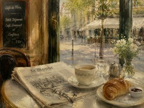 Pariser Cafémorgen als Leinwandbild oder Kunstdruck