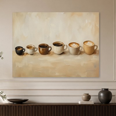 Sechs Kaffeemotive als Wandbild oder Kunstdruck für moderne Räume