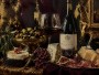 Stillleben mit Wein, Käse und Früchten als Leinwand oder Kunstdruck