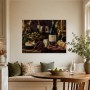 Stillleben mit Wein, Käse und Früchten als Leinwand oder Kunstdruck