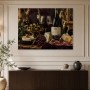 Stillleben mit Wein, Käse und Früchten als Leinwand oder Kunstdruck