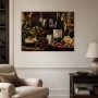 Stillleben mit Wein, Käse und Früchten als Leinwand oder Kunstdruck