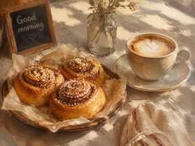 Morgendliches Caféstillleben als Kunstdruck oder Poster